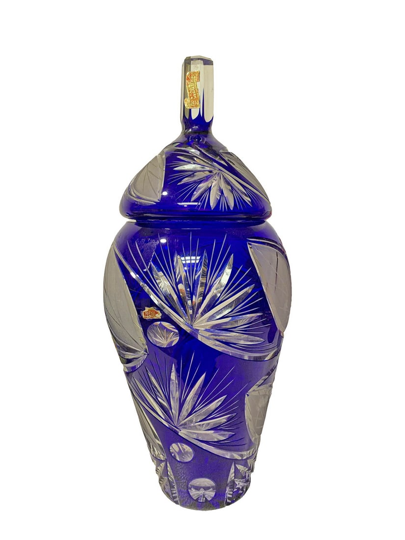 Vintage Alguer Blue Cut to Clear Crystal Large Jar (1 of 10)