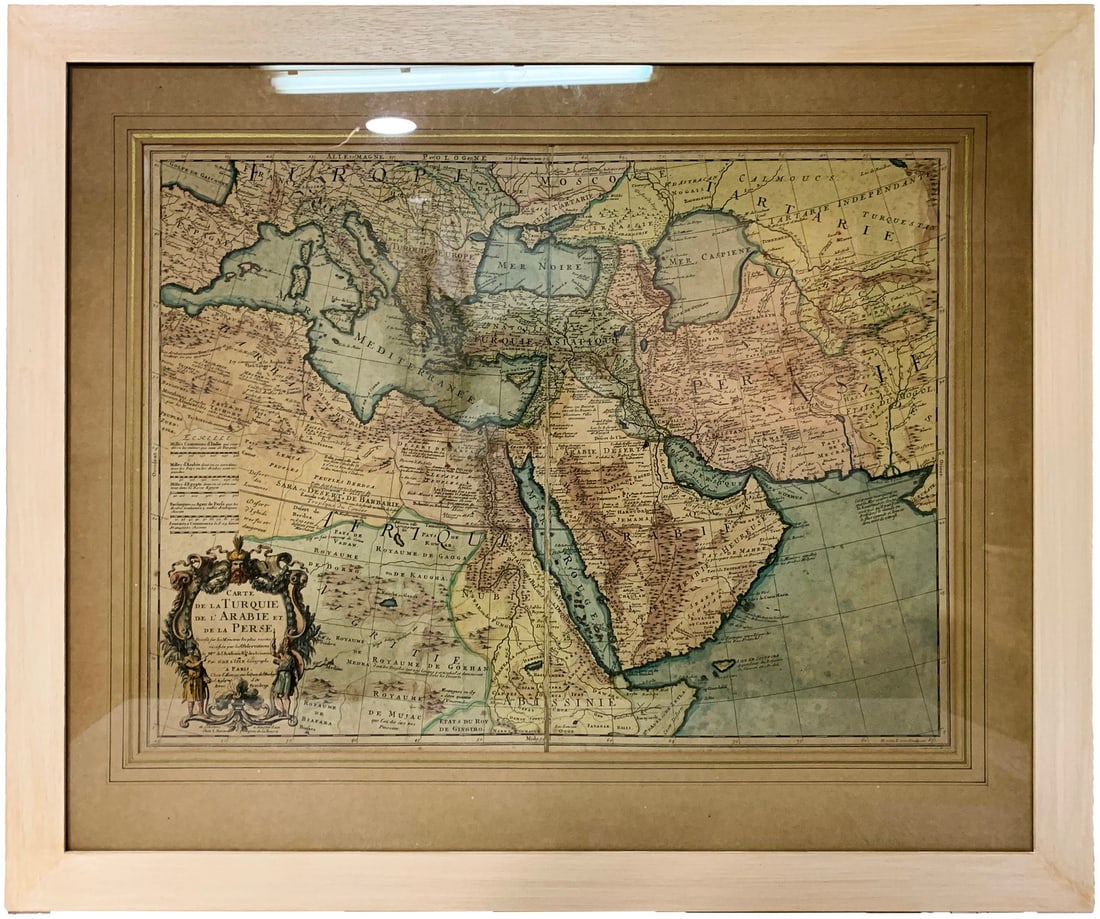 Map of Turkey from Arabic and Persia, 1701 by Gillaume de Lisle, Paris: Map of Turkey from Arabic and Persia, 1701 by Gillaume de Lisle, Paris. 27 1/2 x 33 in framed. 18 1/2 x 25 in unframed.Local Pick up call one day before to make an appointment. TO SHIP THIS ITEM IN US