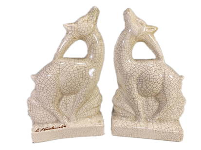 Louis Fontinelle, Art Deco Pair of Pottery Bookends: Louis Fontinelle, Art Deco Pair of Deer Pottery Bookends. 7 1/4 x 4 1/4 x 2 1/2 in.Local Pick up call one day before to make an appointment. TO SHIP THIS ITEM IN USA OR INTERNATIONAL, PLEASE CONTACT T