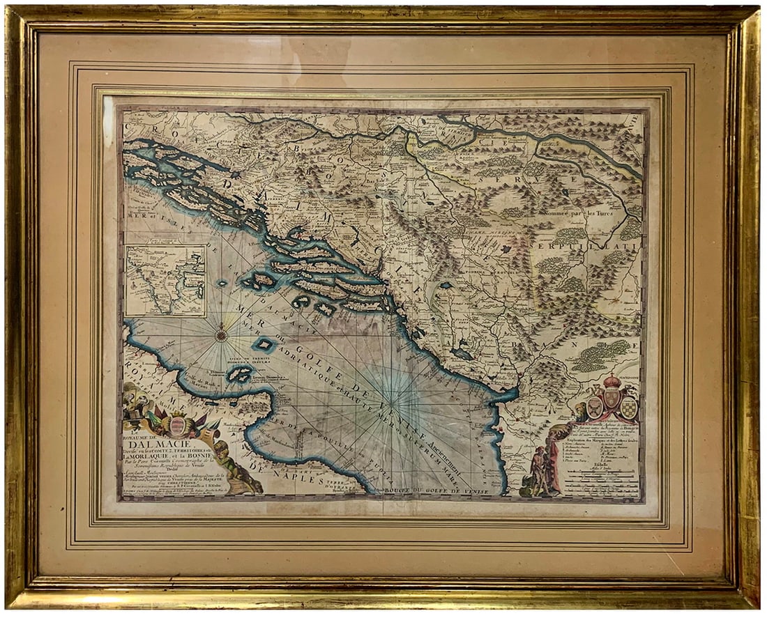 The Kingdom of Dalmatia Territories Map, 1700: The Kingdom of Dalmatia Map, 1700, Divides Into the Counties Territories etc, Morlaca and Bosnia. 26 1/2 x 33 in framed. 18 1/2 x 25 in unframed.Local Pick up call one day before to make an appointmen