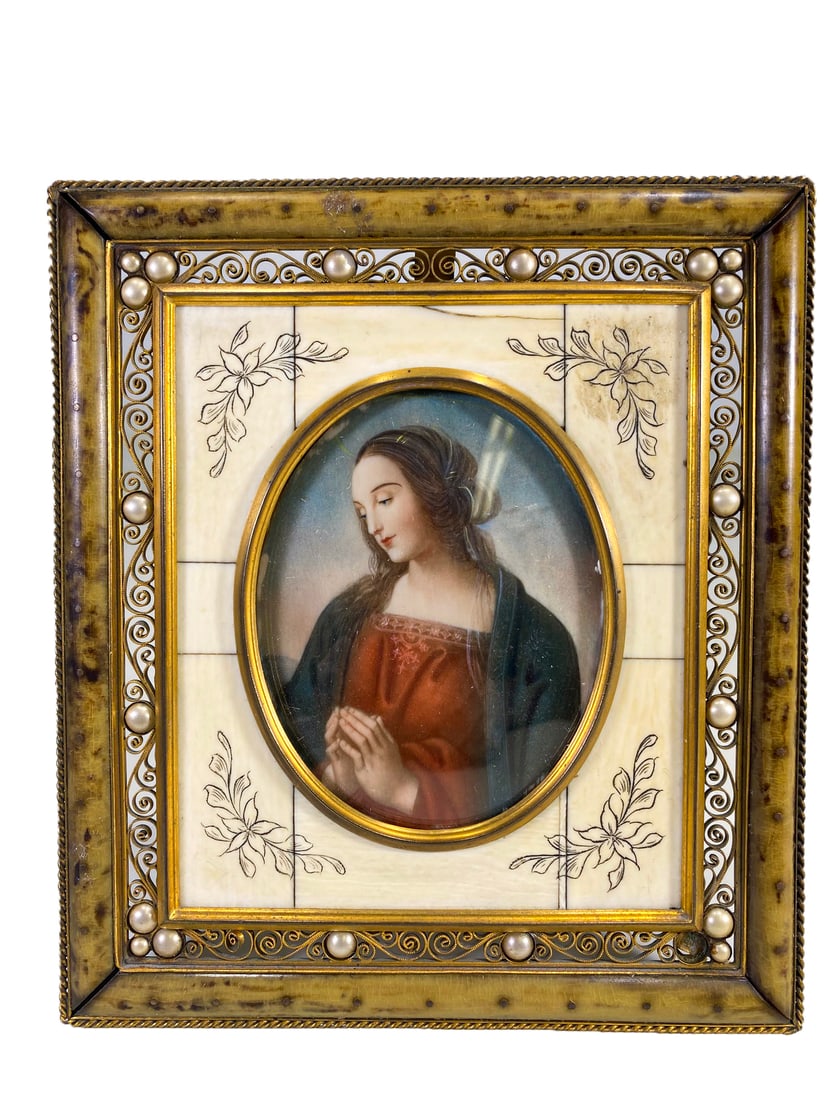 Antique French Miniature Painting & Bone Matt: Antique French Miniature Painting & Bone Matt. 6 1/8 x 5 1/2 in.Local Pick up call one day before to make an appointment. TO SHIP THIS ITEM IN USA OR INTERNATIONAL, PLEASE CONTACT THE SHIPPERS : 1) UP