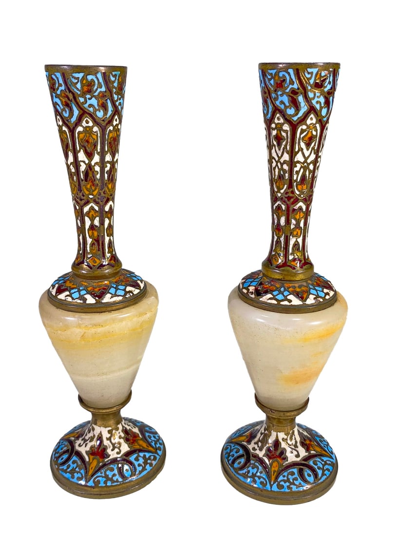 Antique French Pair of Bronze Champleve & Onyx Urns (1 of 5)