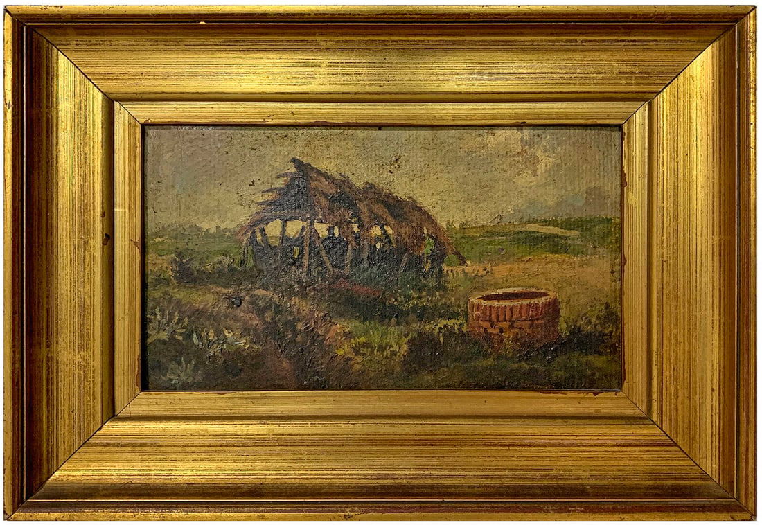 Antique European Oil on Cardboard painting (1 of 3)