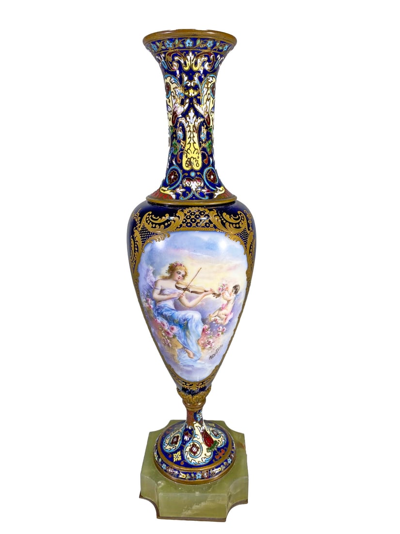 Antique French Sevres Bronze Champleve, Porcelain & Onyx Urn (1 of 9)