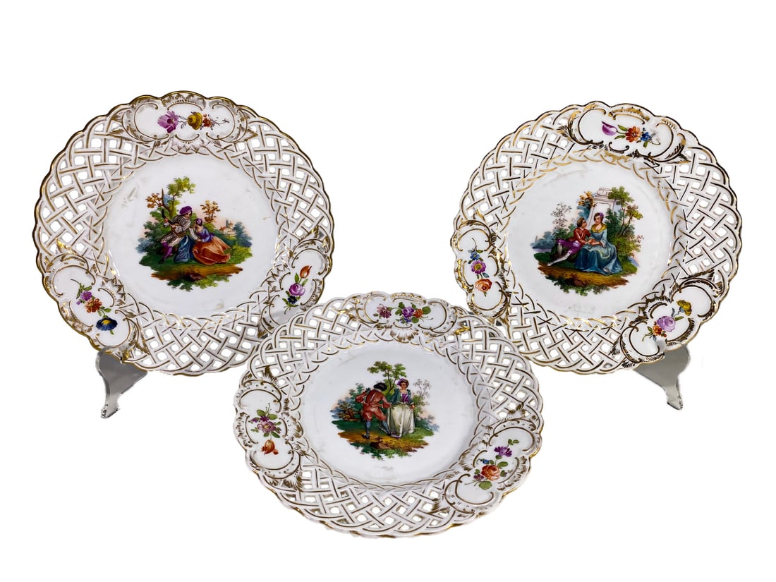 German Meissen set of 3 Porcelain Plates (1 of 6)