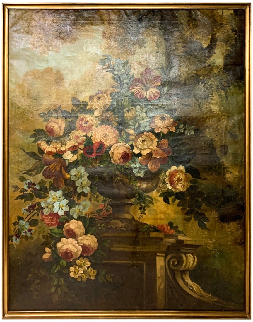 Antique European Oil on Canvas Flowers Painting (1 of 3)
