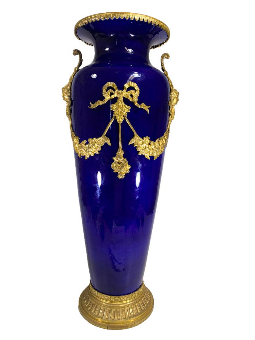 Antique French Large Blue Porcelain & Bronze Vase Auction