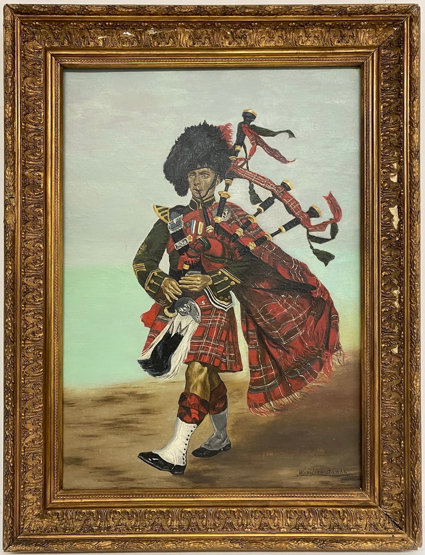 Signed Winifred Banks Oil On Canvas Scottish Playing Bagpipes (1 of 8)