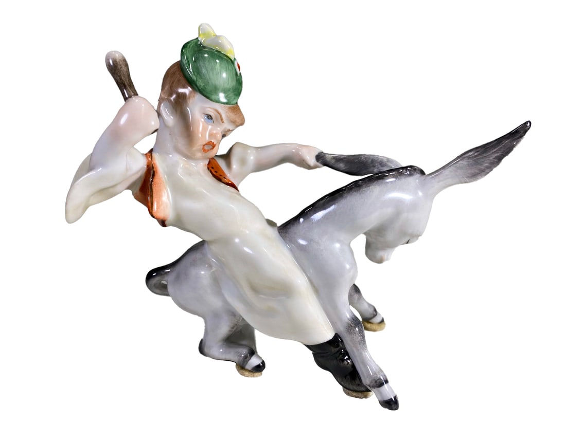 Herend, Hungary Boy Riding Donkey Porcelain Statue (1 of 6)