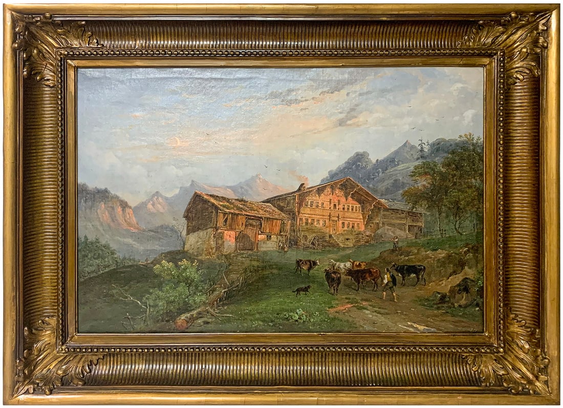 Antique European Oil on Canvas signed JD: Antique European Oil on Canvas signed JD. 31 x 40 1/4 in framed. 20 3/4 x 30 in unframed.Local Pick up call one day before to make an appointment. TO SHIP THIS ITEM IN USA OR INTERNATIONAL, PLEASE CON