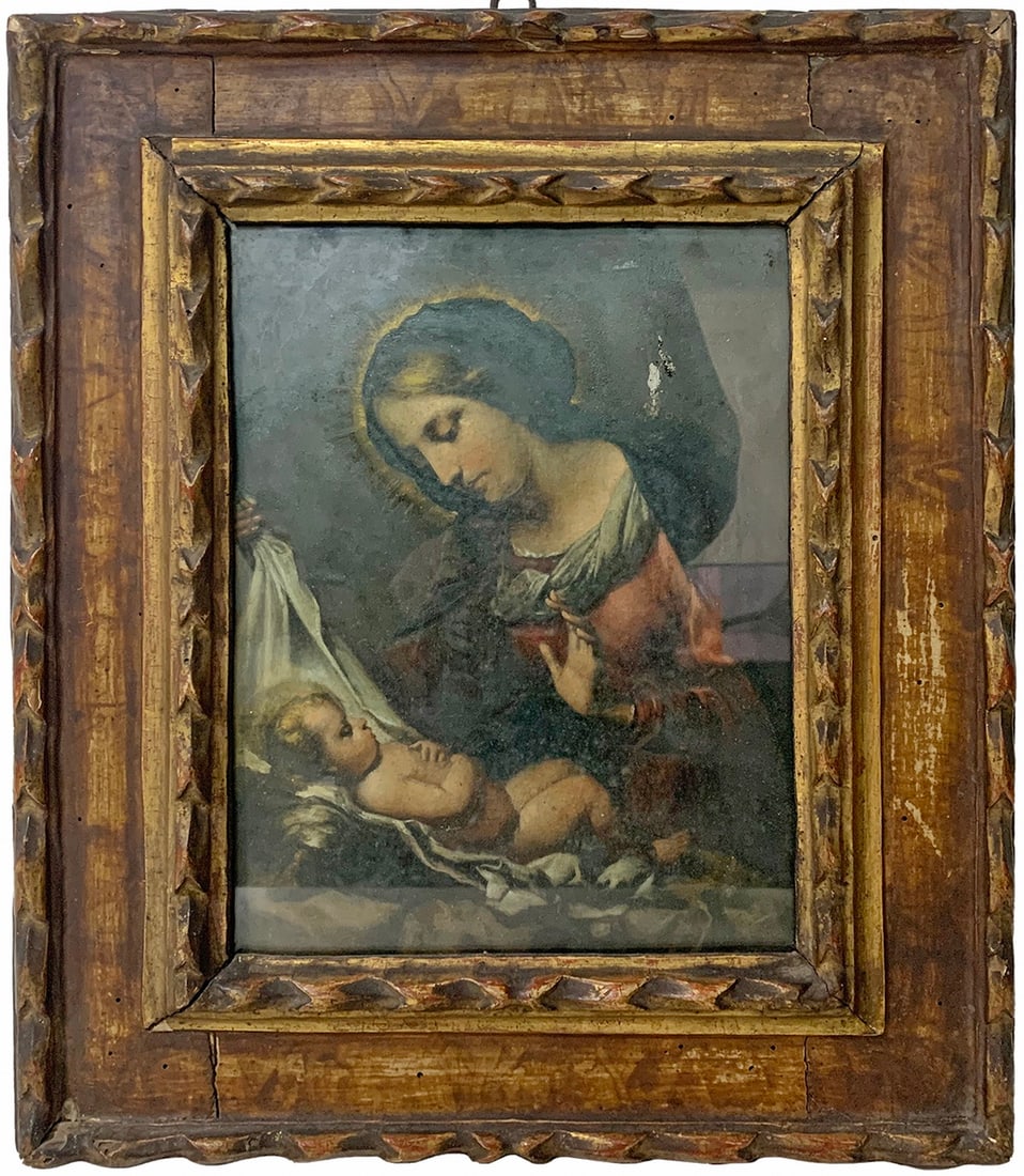 Antique European Oil on Wood Religious Painting (1 of 4)