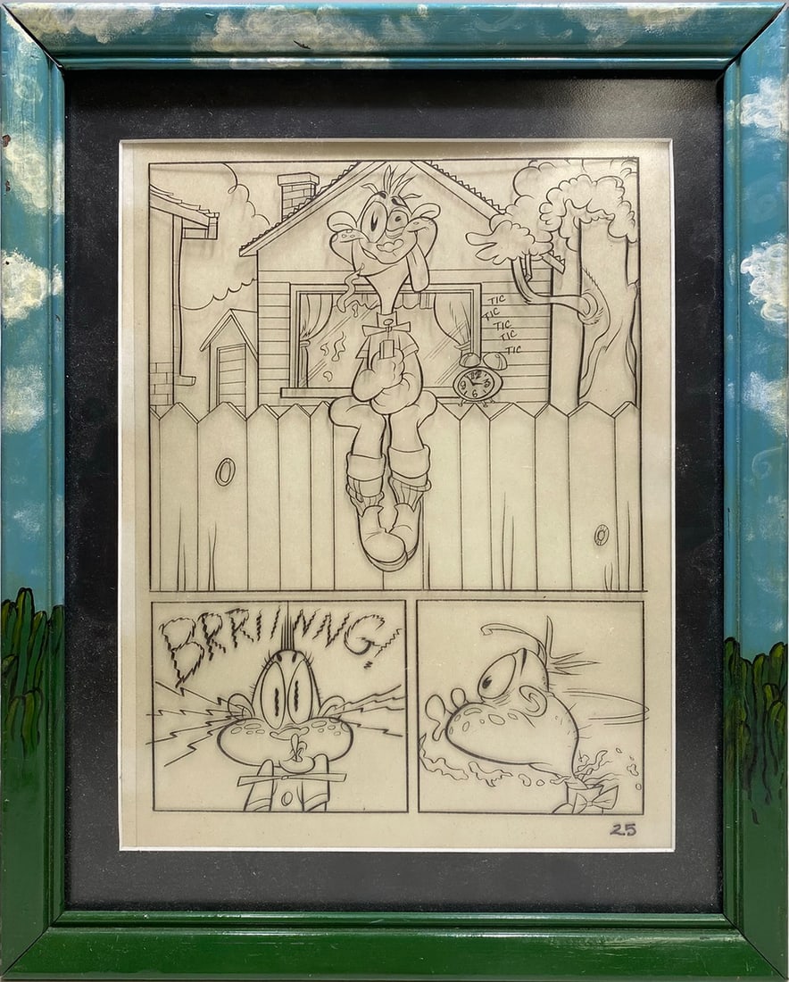 Vintage Cartoon Ink on Celuloide: Vintage Cartoon Ink on Celuloide. 15 3/8 x 12 1/4 in framed.Local Pick up call one day before to make an appointment. TO SHIP THIS ITEM IN USA OR INTERNATIONAL, PLEASE CONTACT THE SHIPPERS : 1) UPS st