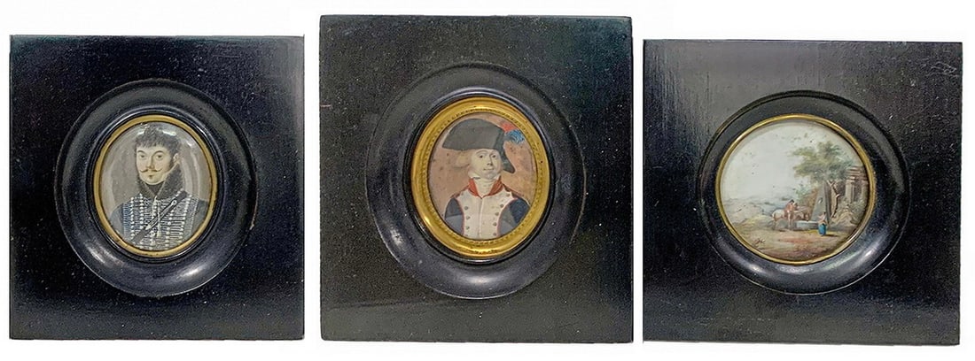 Antique European Set of 3 Miniature Paintings (1 of 9)