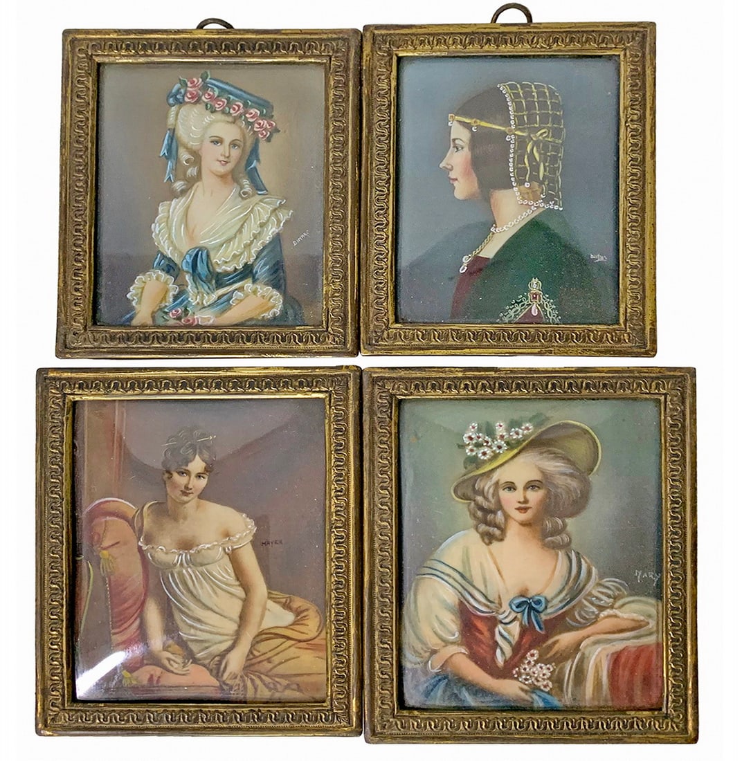 Antique European Set of 4 Miniature Paintings (1 of 13)