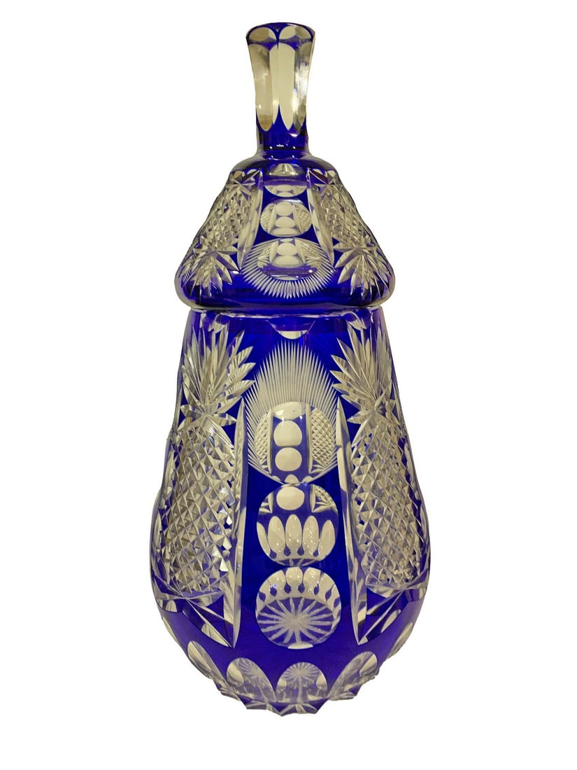 Bohemian Blue Cut to Clear Jar (1 of 3)