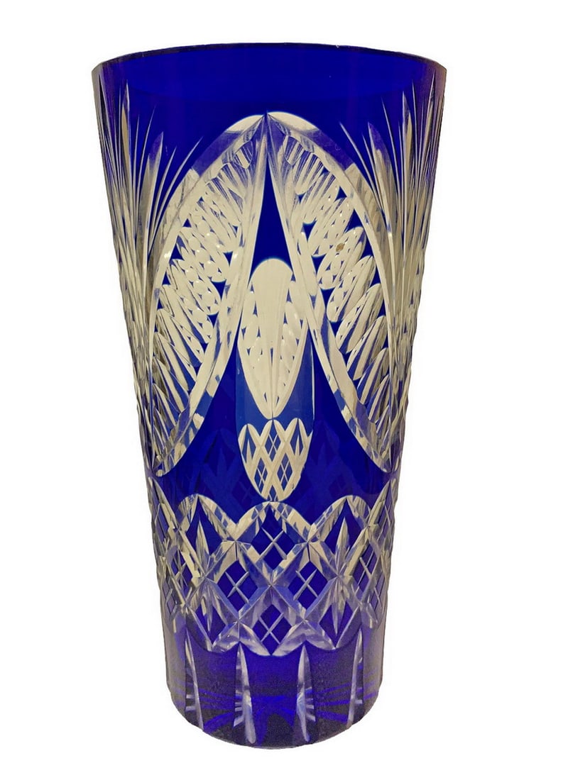 Bohemian Blue Cut to Clear Vase (1 of 4)