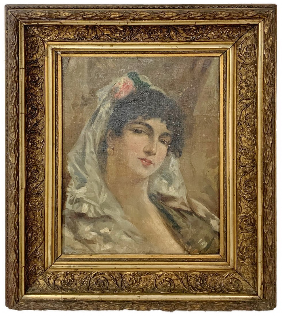 Antique Spanish Oil on Canvas Painting, unsigned: Antique Spanish Oil on Canvas Painting, unsigned. 20 1/4 x 17 in framed. 13 1/4 x 10 in unframed.Local Pick up call one day before to make an appointment. TO SHIP THIS ITEM IN USA OR INTERNATIONAL, PL
