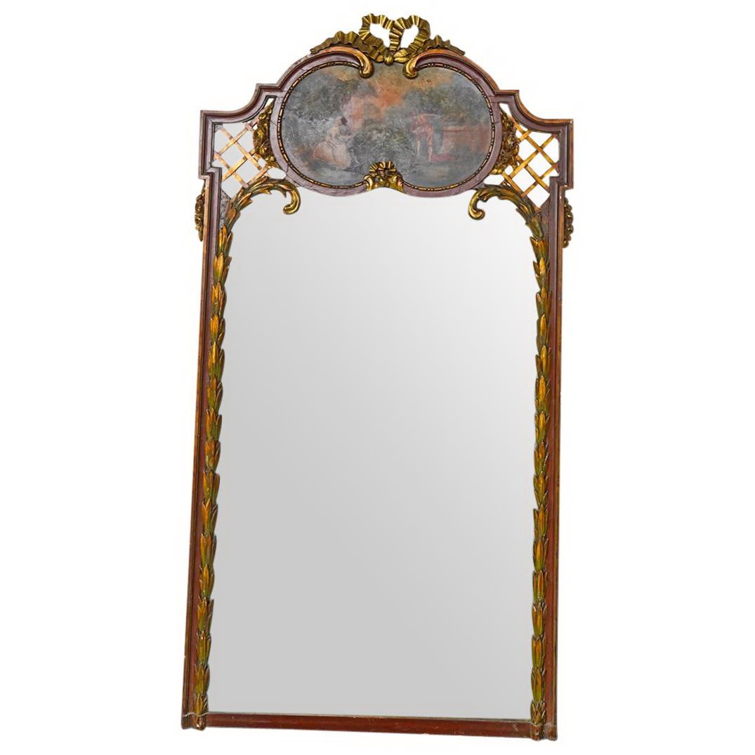 Antique French Wall Mirror with a Painting on Top (1 of 9)