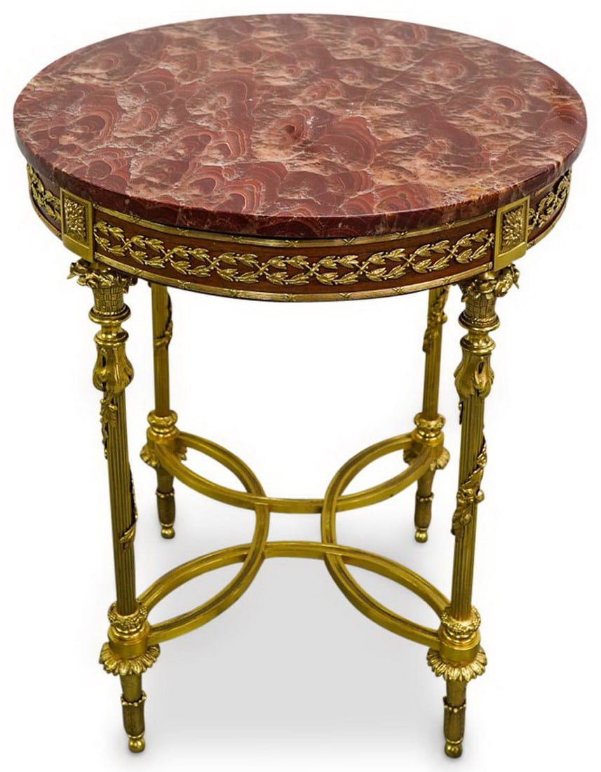 Antique French Empire Bronze, Wood & Marble Round Table (1 of 5)