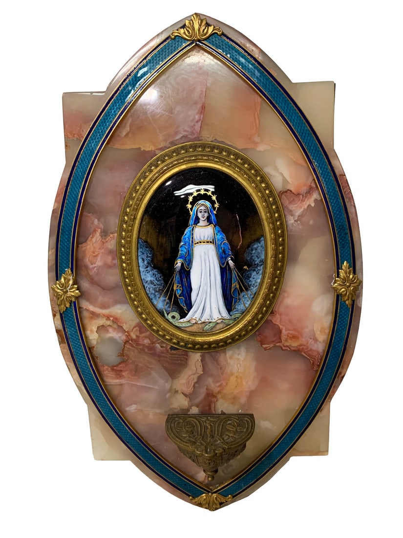 Antique French Bronze Enamel & Onyx Religious Plaque (1 of 6)