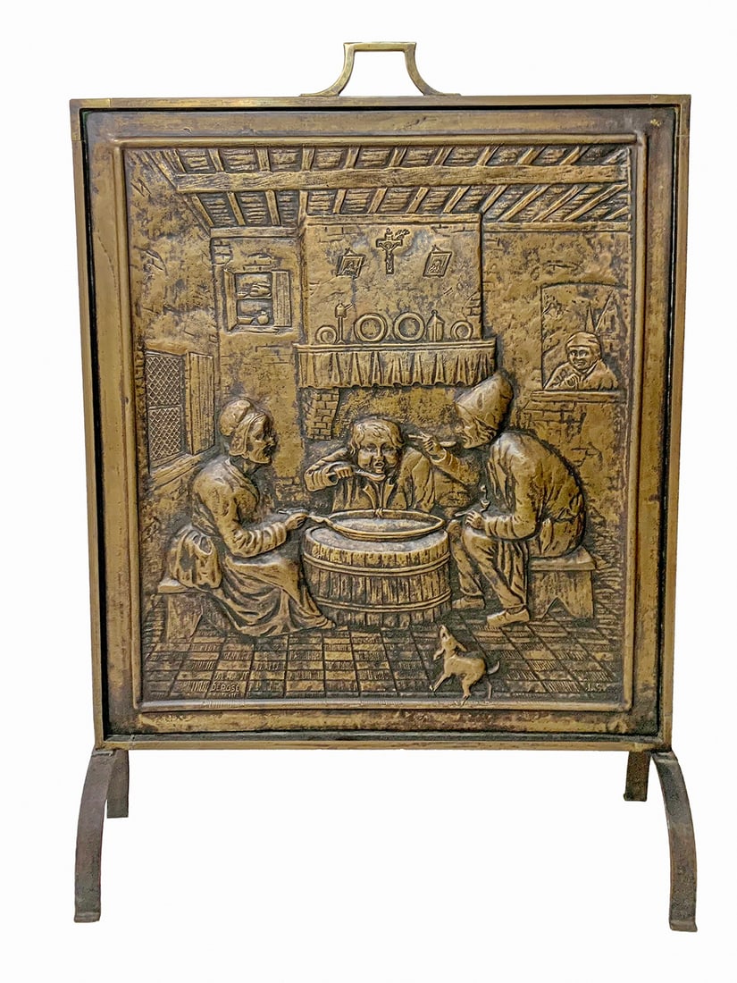 Antique French Bronze & Iron Fireplace Screen (1 of 6)