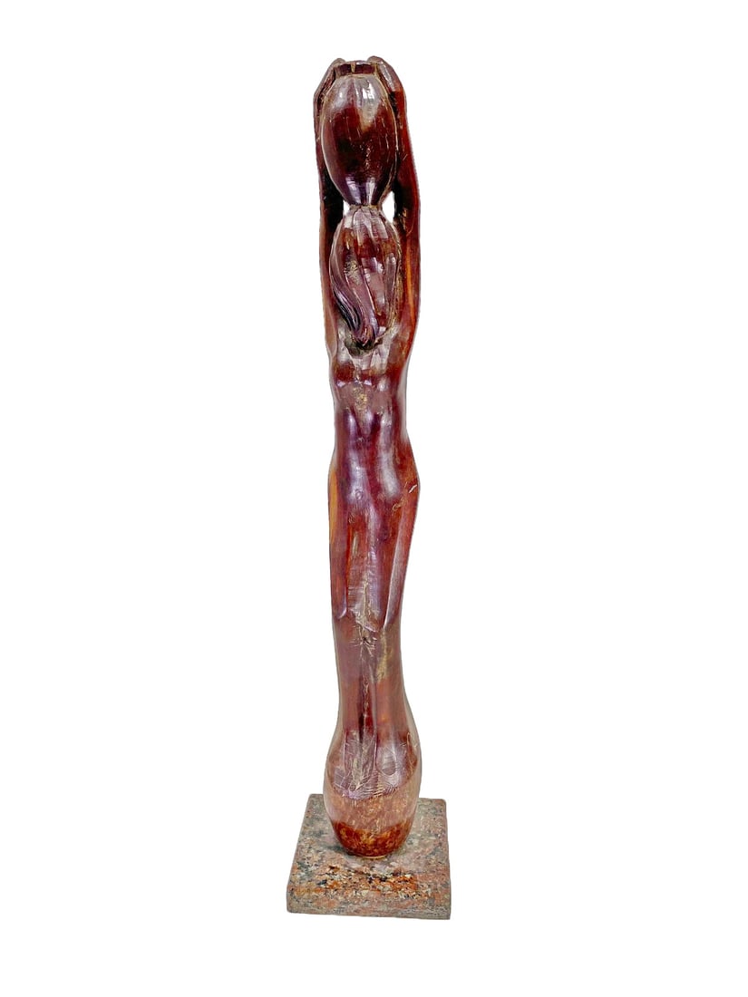 Modernist Wood & Marble Sculpture, signed: Modernist Wood & Marble Sculpture, signed. 28 1/2 x 5 3/4 x 5 3/4 in.Local Pick up call one day before to make an appointment. TO SHIP THIS ITEM IN USA OR INTERNATIONAL, PLEASE CONTACT THE SHIPPERS : 