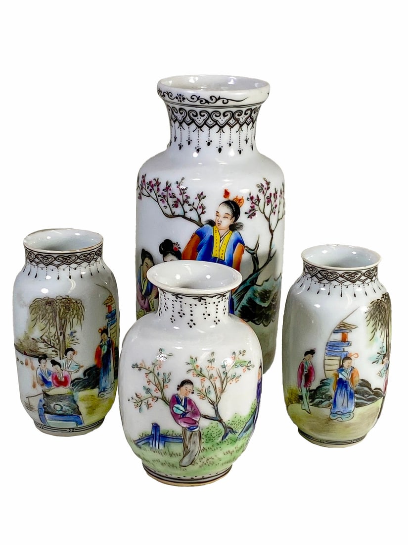 Antique Chinese Set of 4 Small Porcelain Vases (1 of 12)