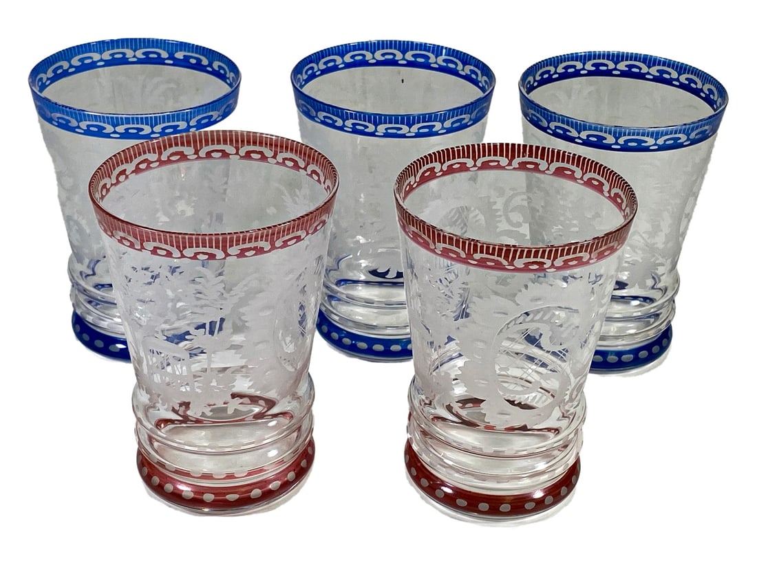 Antique Set of 5 Venetian Etched Glasses (1 of 7)