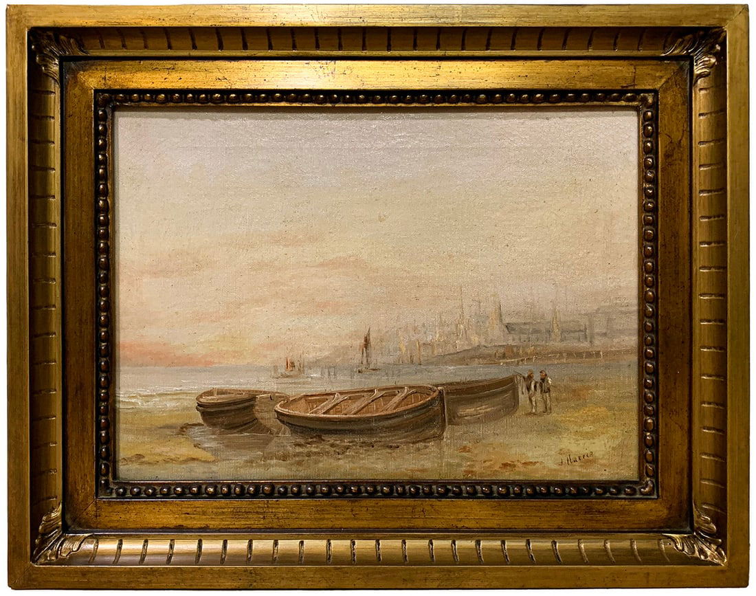 Antique European oil on canvas, signed J. HARRIS: Antique European oil on canvas, signed J. HARRIS. 14 x 18 in with frame. 9 1/2 x 13 1/2 in without frame. Local Pick up call one day before to make an appointment. TO SHIP THIS ITEM IN USA OR INTERNAT