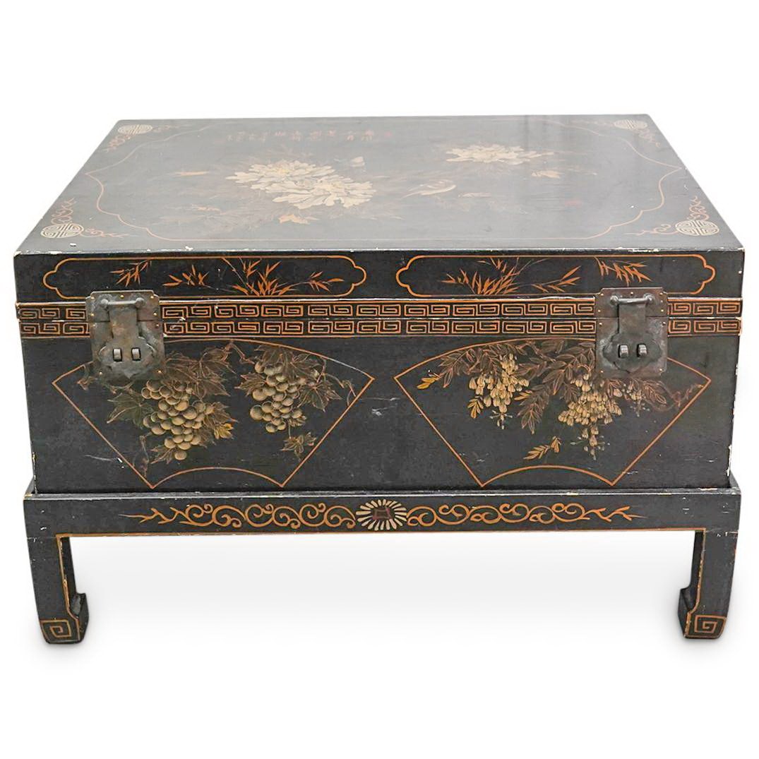 Antique Chinese Black Lacquered Wood Trunk (1 of 11)