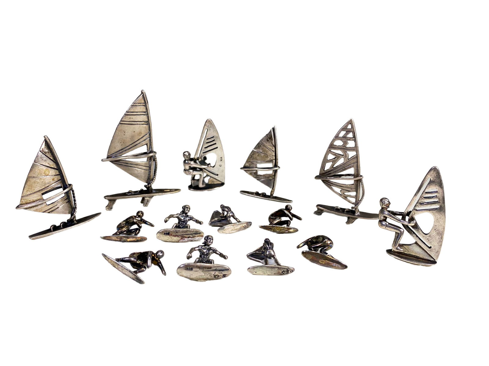 Sterling 925 Set of 14 Windsurf & Surfe Statues (1 of 7)