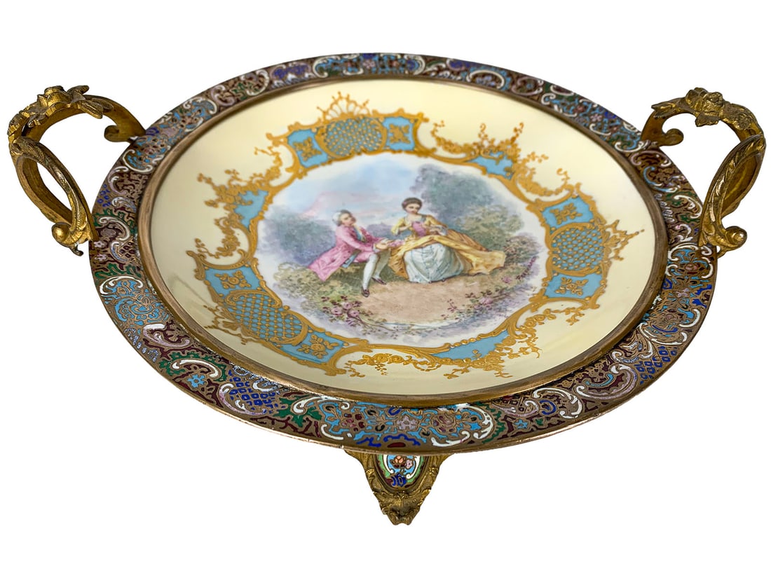 Antique French Sevres Champleve & Porcelain Tray (1 of 5)