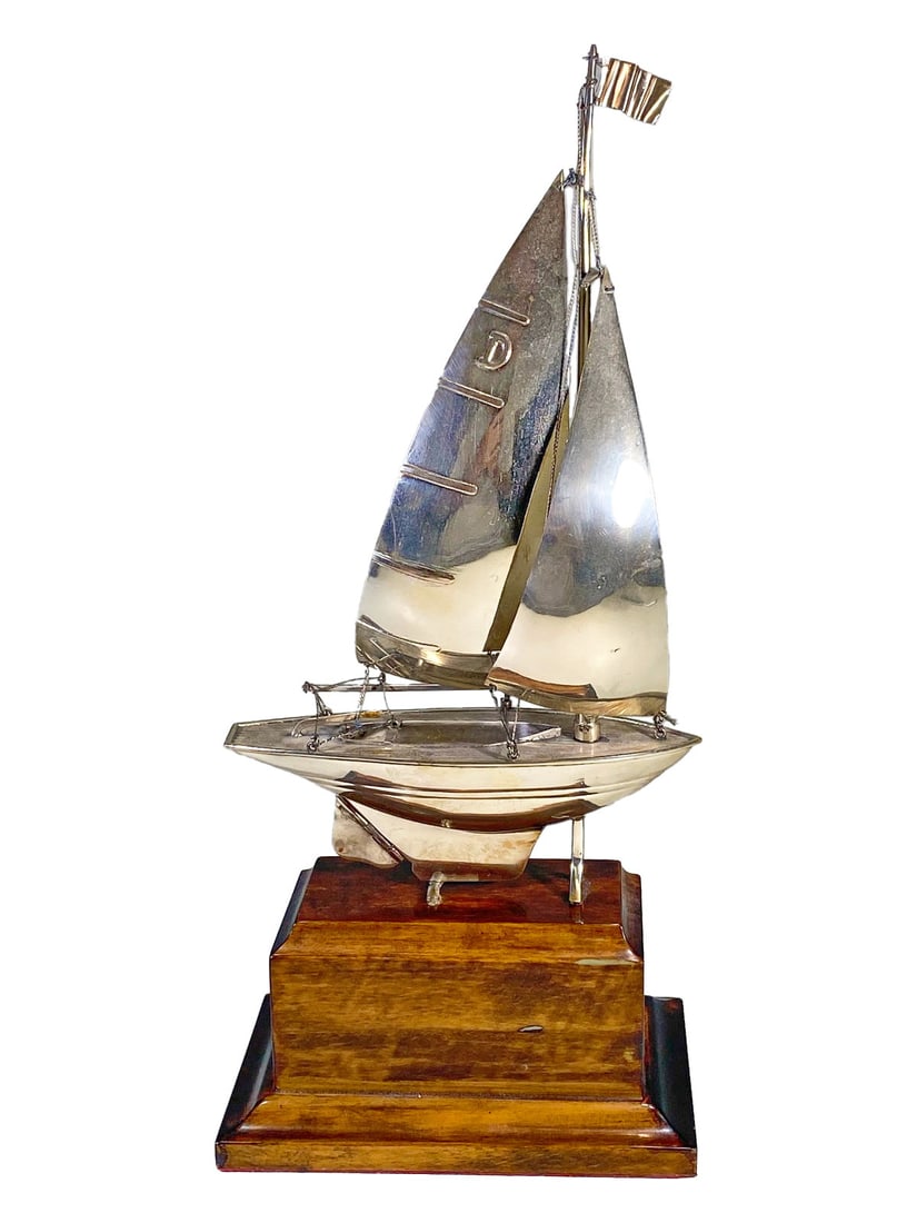 Vintage Spanish Silver Sailboat & Wood Base (1 of 7)