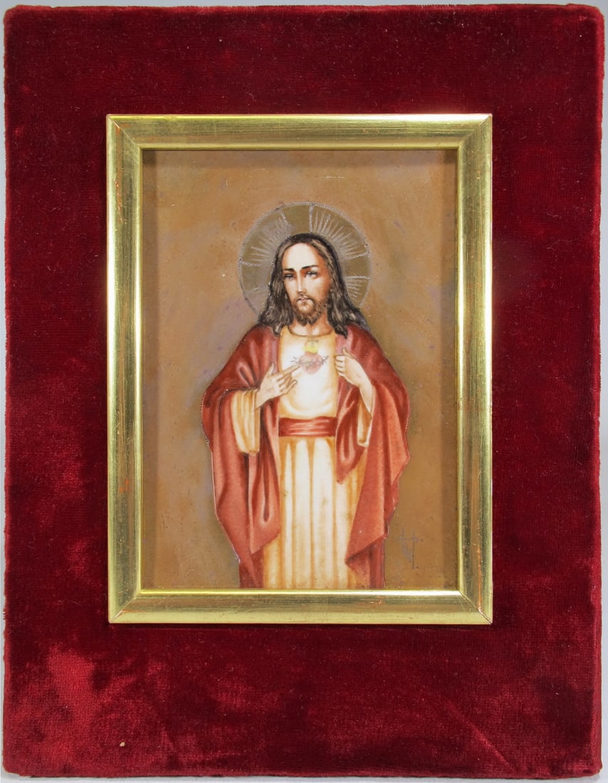 Antique European Religious Porcelain Plaque: Antique European Religious Porcelain Plaque 9 1/4 x 7 1/4 in including matt.Local Pick up call one day before to make an appointment. TO SHIP THIS ITEM IN USA OR INTERNATIONAL, PLEASE CONTACT THE SHIP