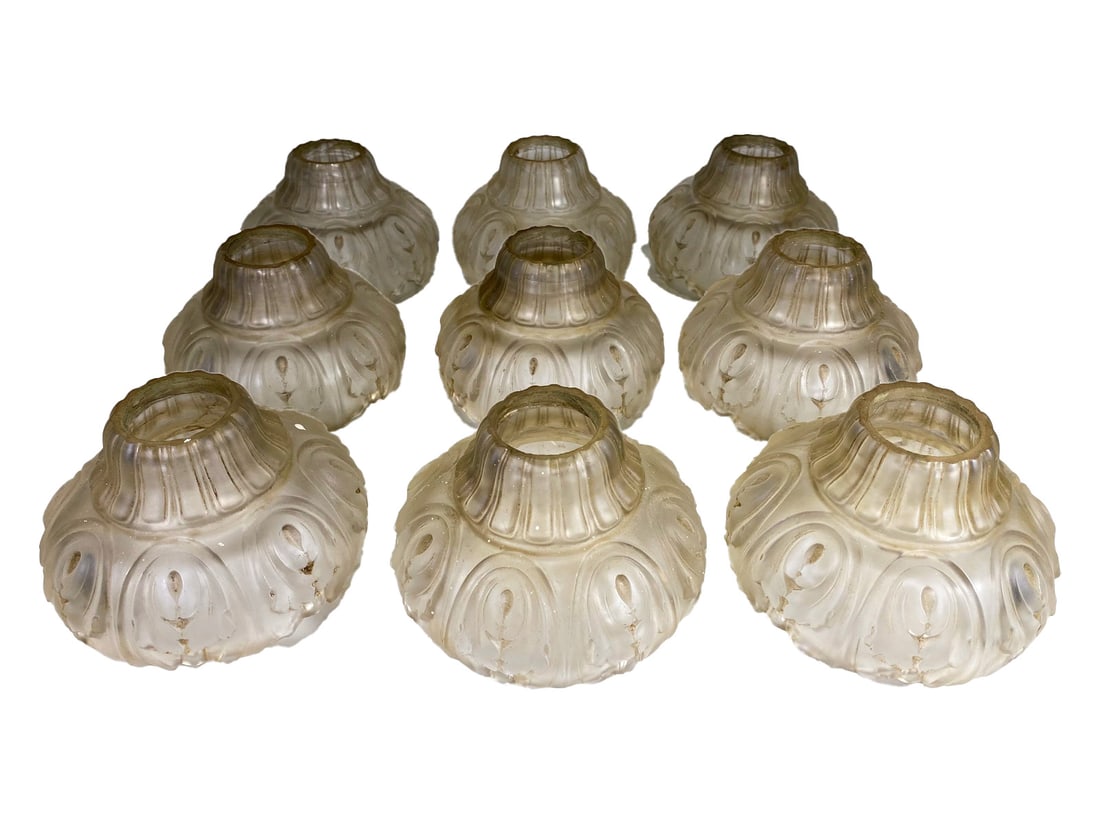 Antique French Set of 9 Frosted Glass Shades (1 of 6)