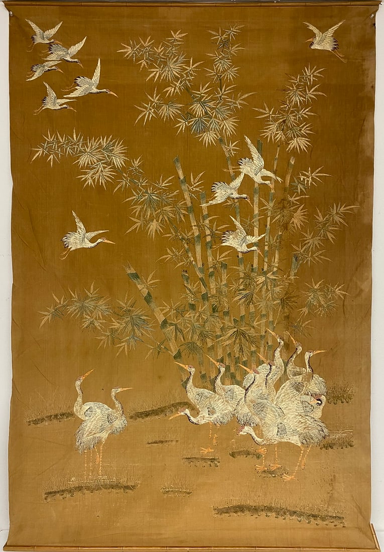 Antique Japanese Birds Embroidery Tapestry: Antique Japanese Birds Embroidery Tapestry. 63 x 42 1/2 in.Local Pick up call one day before to make an appointment. TO SHIP THIS ITEM IN USA OR INTERNATIONAL, PLEASE CONTACT THE SHIPPERS : 1) UPS sto
