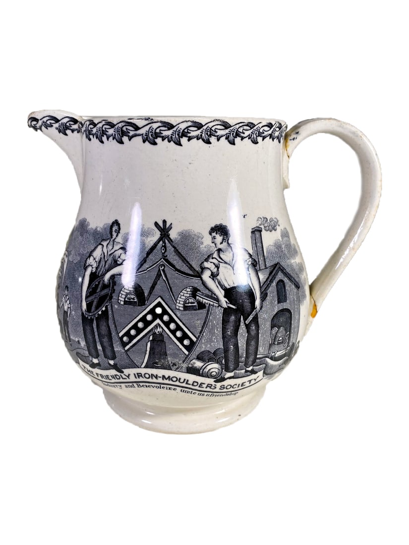 Antique English Masonic Jug, The Friendly Iron Moulders Society (1 of 8)