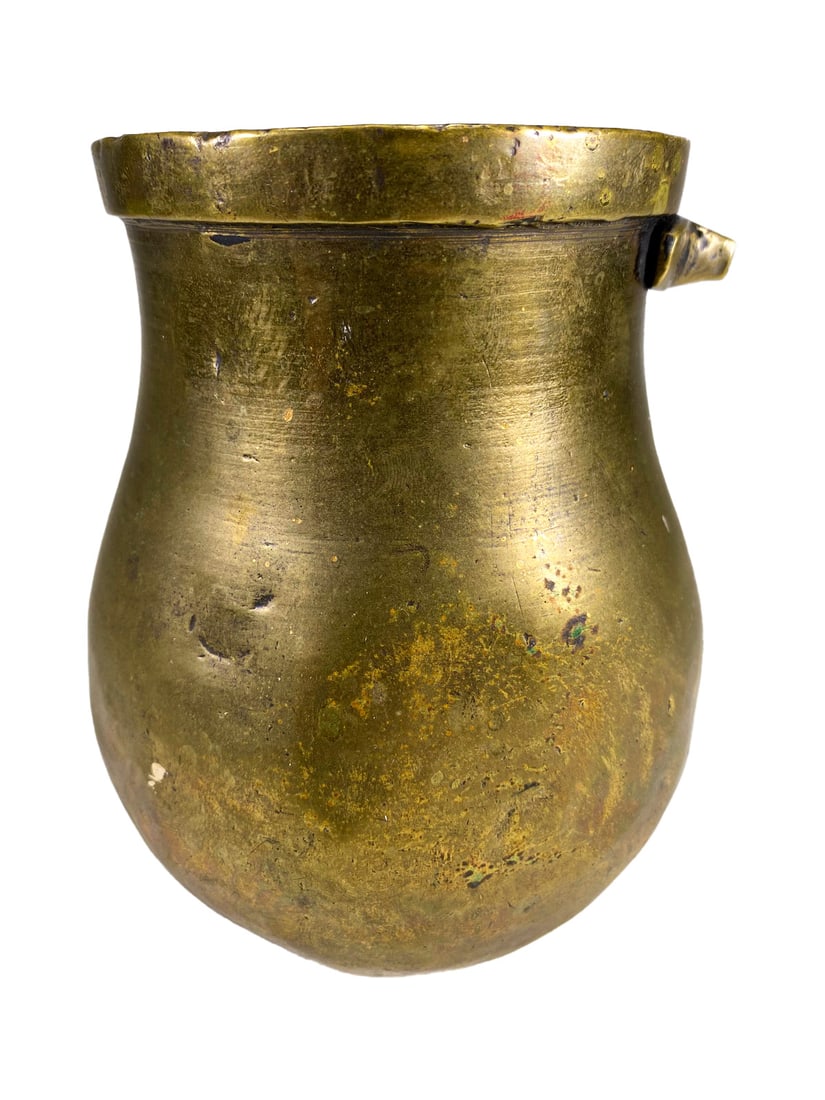 19th C Vessel Brass Jug, Handle Broken (1 of 4)