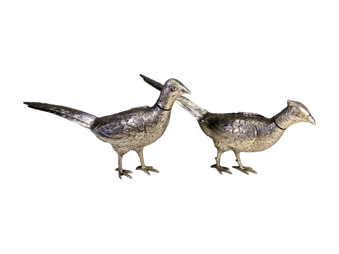 Antique Pair of 800 Silver Pheasant Bottles (1 of 12)
