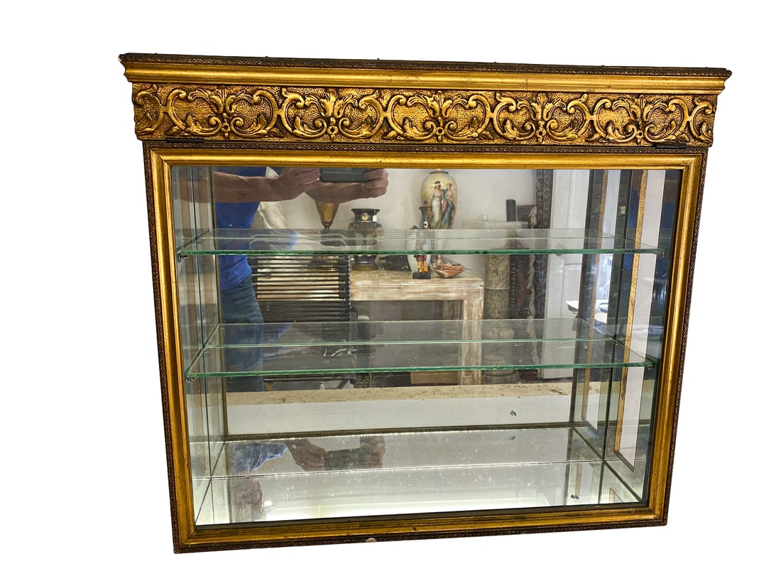Antique French Gilt Wood & Glass Wall Display Cabinet (1 of 4)