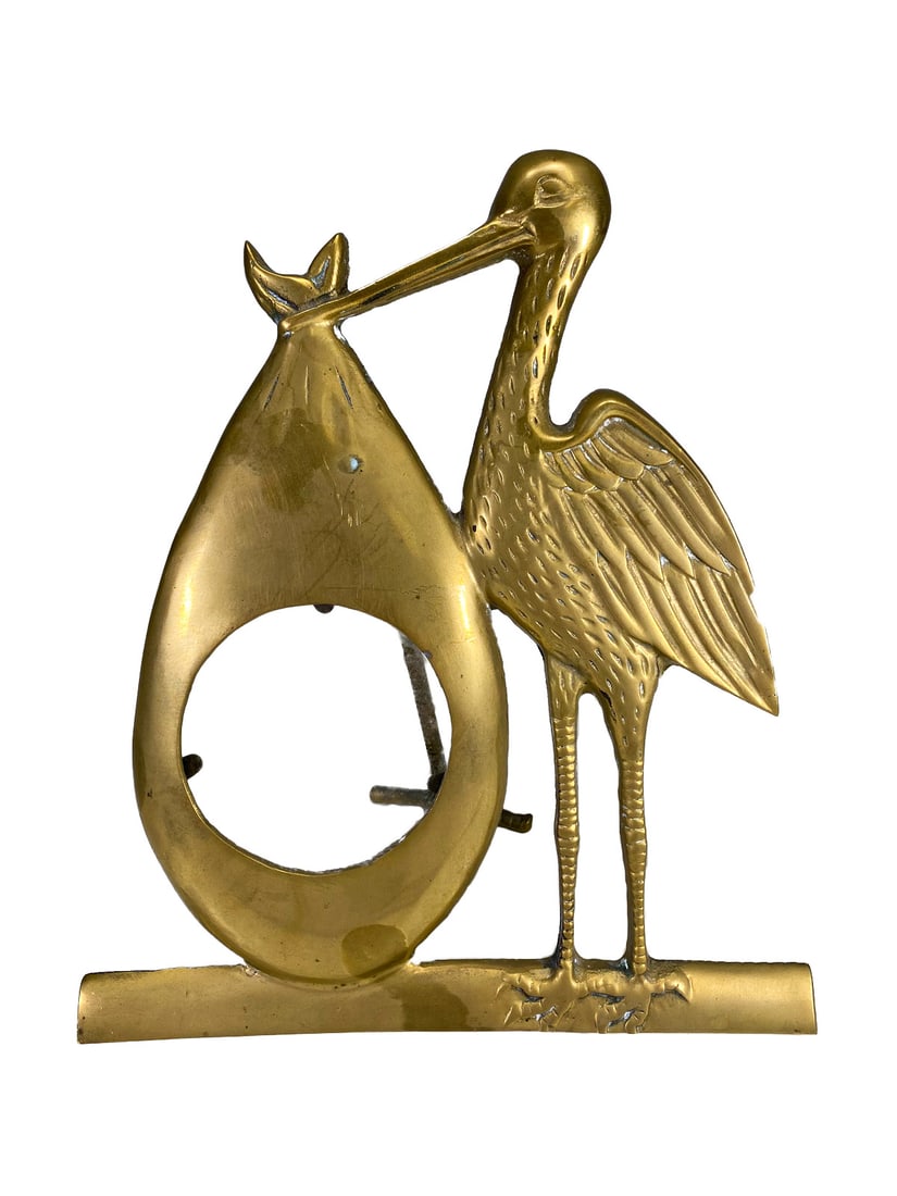 Vintage Bronze Stork Carryng Baby Picture Frame (1 of 3)