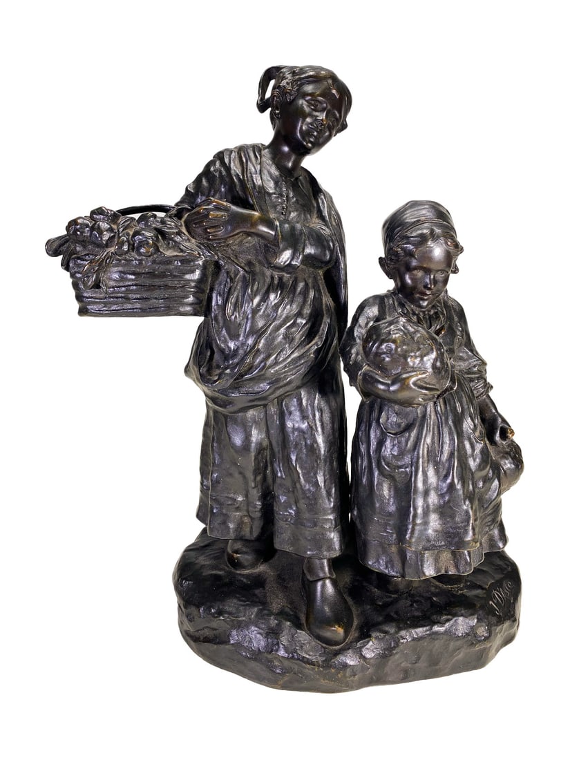 Joseph DASTE (1881-1945) Dutch Girls Bronze Sculpture (1 of 9)