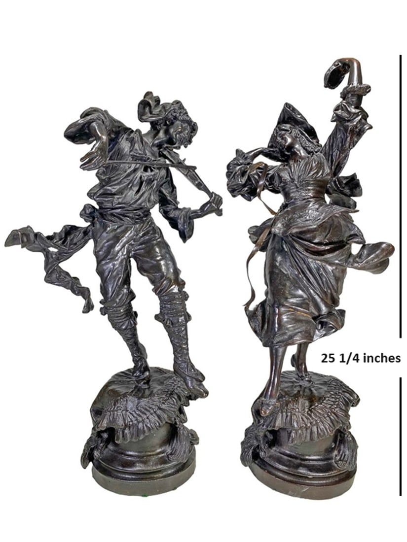 Pair of Dancing Fidler & Woman with Tambourine Bronze Sculptures (1 of 9)