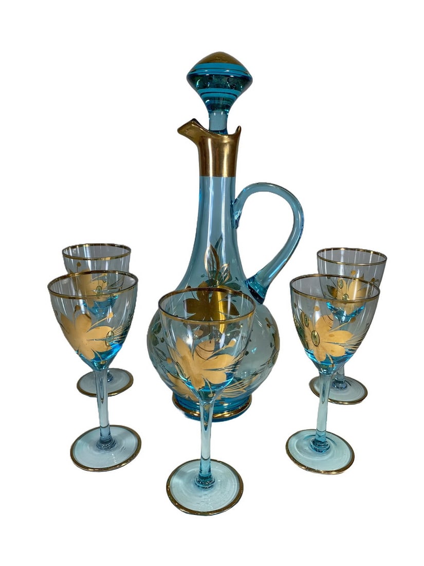 Vintage Bohemian Decanter & 5 Glasses (1 of 4)