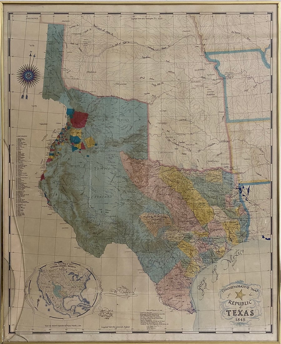 Vintage Texas 1845 Map Printed in 1986, Compiled by John Davis: Vintage Texas 1845 Map Printed in 1986, Compiled by John Davis and signed by him on 1992. 32 1/4 x 26 1/4 x 3/4 in.Local Pick up call one day before to make an appointment. TO SHIP THIS ITEM IN USA OR