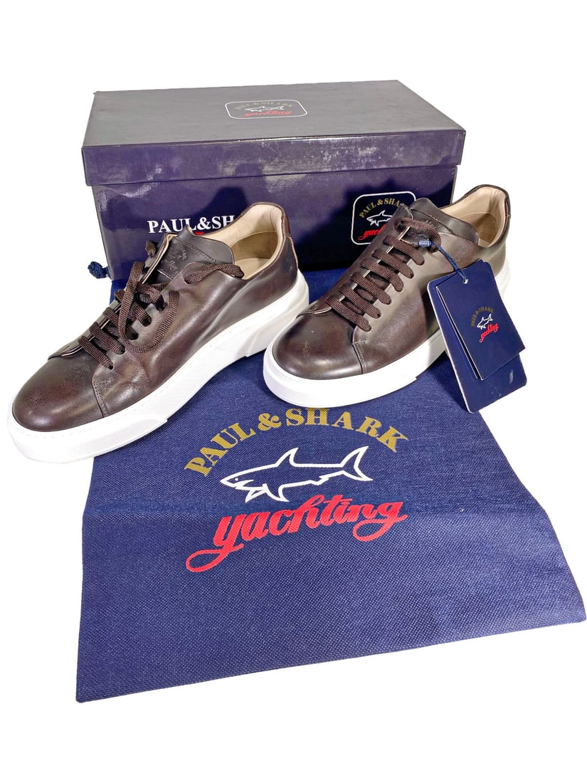 Paul & Shark Men Leather Sneakers, Size 41: Paul & Shark Men Leather Sneakers, Size 41 (Europe), 8 (USA). Never used. They come from a store that closed to the public. Box: 5 1/8 x 13 3/4 x 7 3/4 in. Local Pick up call one day before to make an
