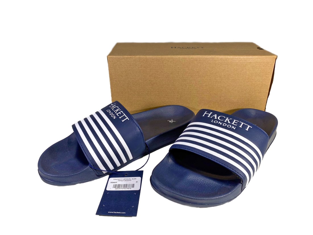 Hackett, London Men Navy Sandals, Size 42: Hackett, London Men Navy Sandals, Size 42 (Europe), 9 (USA). Never used. They come from a store that closed to the public. Box: 5 x 12 x 5 in.Local Pick up call one day before to make an appointment.