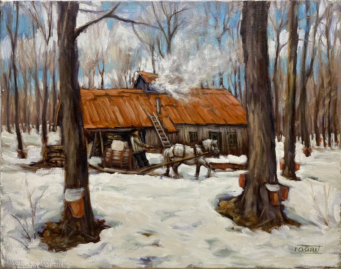 Signed F. Casavant Winter Times Oil on Canvas (1 of 5)