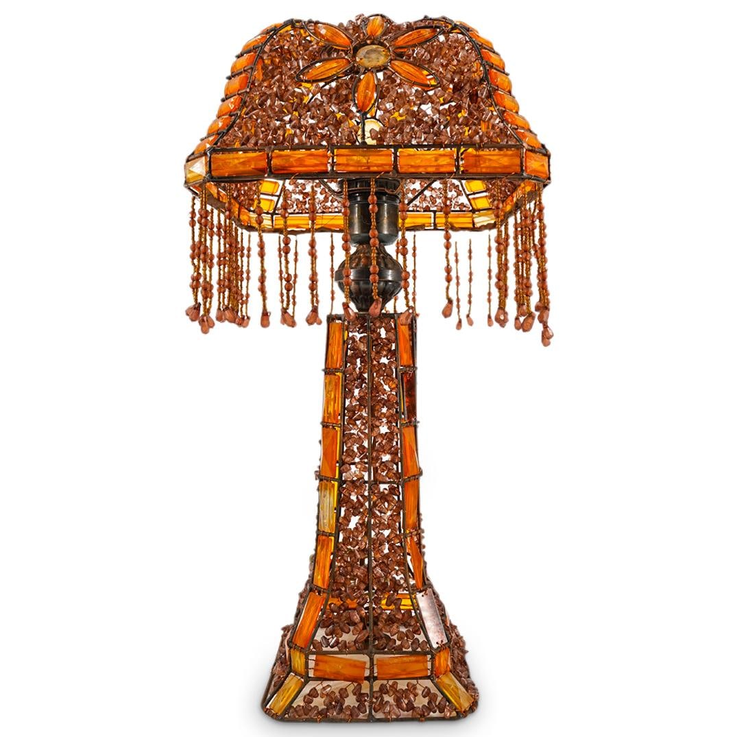 Vintage Featuring Tassel Floral Glass lamp: Vintage Featuring Tassel Floral Glass lamp. 20 1/2 x 12 1/2 x 12 1/2 in.Local Pick up call one day before to make an appointment. TO SHIP THIS ITEM IN USA OR INTERNATIONAL, PLEASE CONTACT THE SHIPPERS