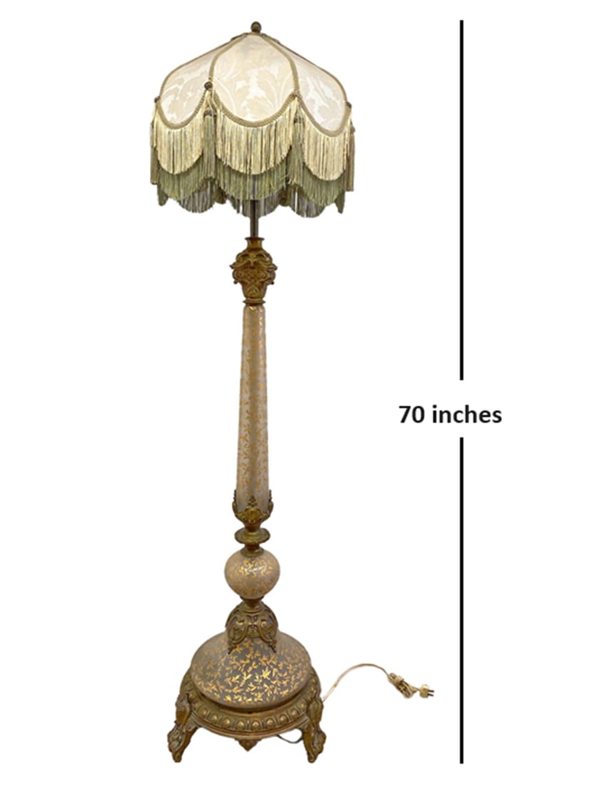 Antique Large Bronze and Gilt Glass Floor Lamp (1 of 7)